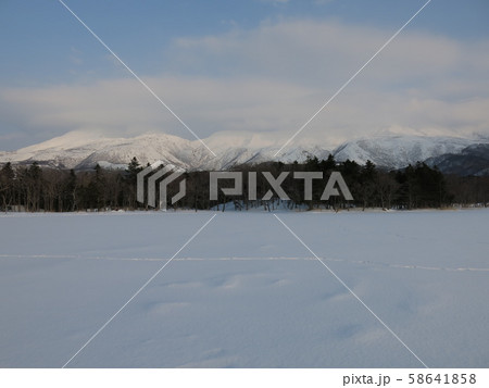 知床連山を背景に広がる知床五湖の一湖（冬の知床五湖エコツアー参加中に撮影したもの） 58641858