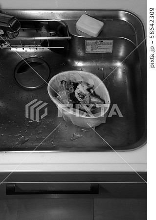 三角コーナーに捨てられた生ゴミ(モノクロ) 三角コーナーに捨てられた生ゴミ(モノクロ) 58642309