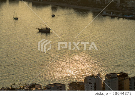 Low key aerial view of Saranda bay, Albania 58644875