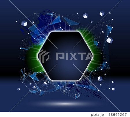 Abstract dark background with brush stroke, blot, triangular grid and frame Abstract dark background with brush stroke, blot, triangular grid and frame 58645267