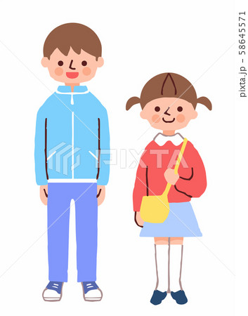 笑顔の男の子と女の子のイラスト素材