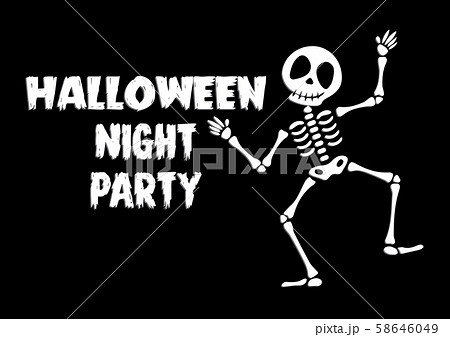 Halloween night party greeting card with cute skeleton. Holidays cartoon character vector. 58646049