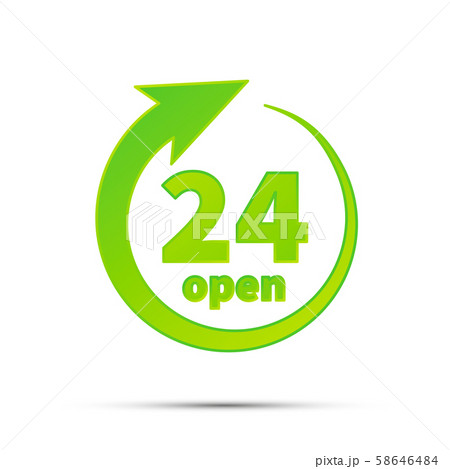 24 hours open, bright green simple icon on white 58646484