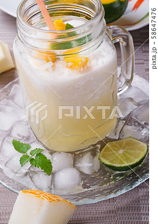 fresh vegetarian tropical melon cocktail with fresh vegetarian tropical melon cocktail with 58647476