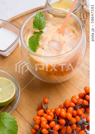 fresh vegetarian fruit smoothie on wooden tray 58647593