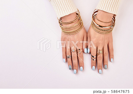 Many beautiful bracelets and rings. Many beautiful bracelets and rings. 58647675