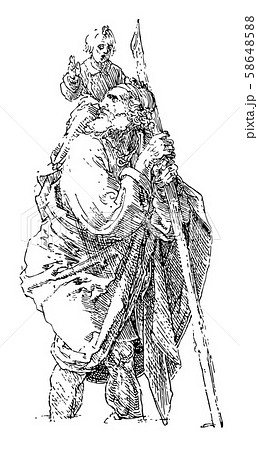 St Christopher, 7th century,  vintage engraving 58648588