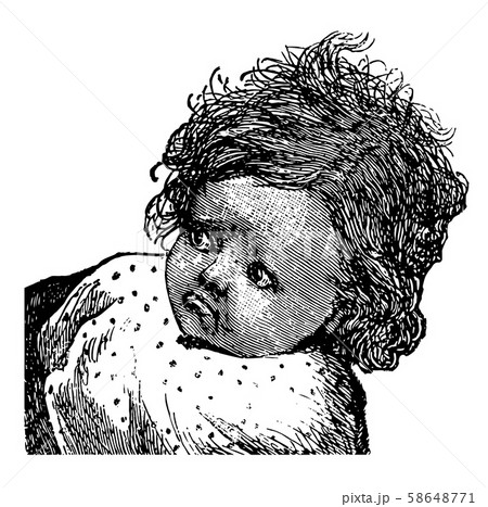 baby Girl's Face, vintage engraving. 58648771