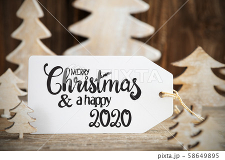 Christmas Tree, Label With English Text Merry Christmas Tree, Label With English Text Merry 58649895