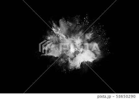 White powder explosion on black background. White powder explosion on black background. 58650290