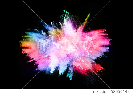 abstract colored dust explosion on a black background. 58650542