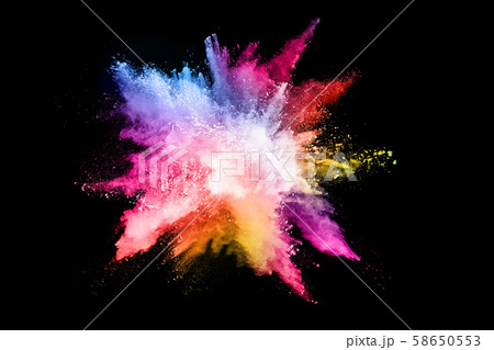 abstract colored dust explosion on a black background. abstract colored dust explosion on a black background. 58650553