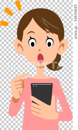 スマートフォンを操作する女性の気付きの表情のイラスト素材