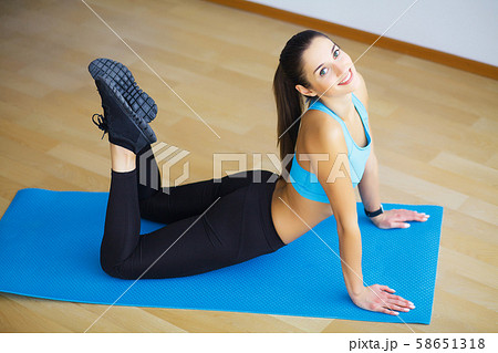 Young Woman Practicing Yoga Wild Thing Pose Camatkarasana Exercise