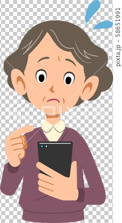 携帯電話を操作するシニアの女性の焦り 携帯電話を操作するシニアの女性の焦り 58651991