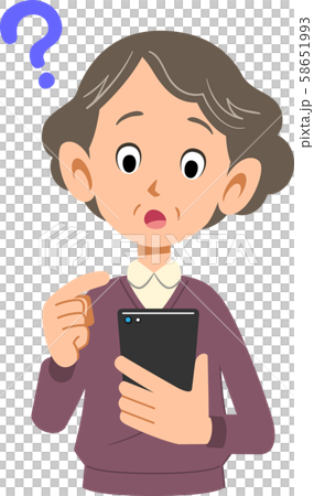 携帯電話を操作するシニアの女性の疑問 携帯電話を操作するシニアの女性の疑問 58651993