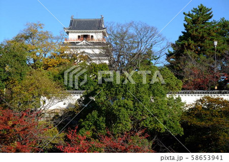 JR福山駅新幹線ホームから見た秋の福山城 58653941