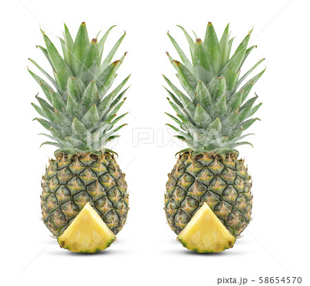 Fresh whole and cut pineapple isolated on white background Fresh whole and cut pineapple isolated on white background 58654570