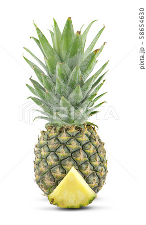 Fresh whole and cut pineapple isolated on white background Fresh whole and cut pineapple isolated on white background 58654630
