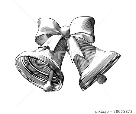 Engraving Christmas Bell And Ribbon Isolated Onのイラスト素材