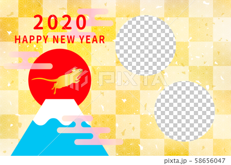 相框新年賀卡2020兒童年富士山和鼠標黃色 相框新年賀卡2020兒童年富士山和鼠標黃色 58656047