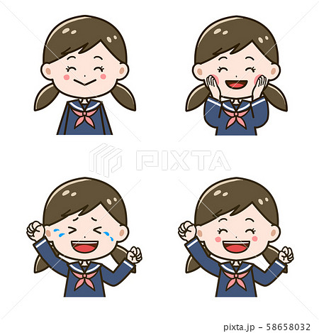 喜ぶ女の子 表情パターン イラストセットのイラスト素材