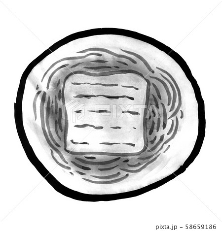 きつねそば 墨の手描きイラスト のイラスト素材