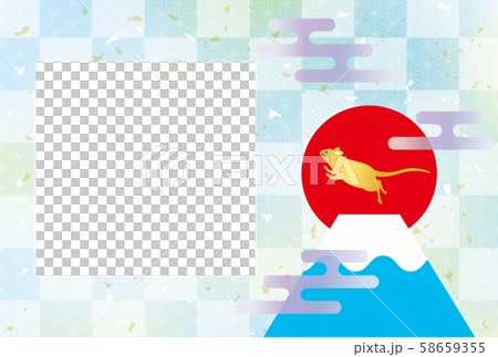 Photo frame New Year's card 2020 child year Mt.Fuji and rat light blue without letters Photo frame New Year's card 2020 child year Mt.Fuji and rat light blue without letters 58659355