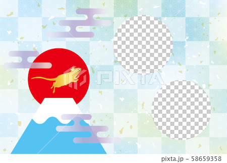 Photo frame New Year's card 2020 child year Mt.Fuji and rat light blue without letters Photo frame New Year's card 2020 child year Mt.Fuji and rat light blue without letters 58659358