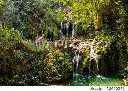 Krushuna Falls are a series of waterfalls in northern Bulgaria, near Lovech. They are famous with their landscape and are formed by many travertines and turquoise blue water. Krushuna Falls are a series of waterfalls in northern Bulgaria, near Lovech. They are famous with their landscape and are formed by many travertines and turquoise blue water. 58660271