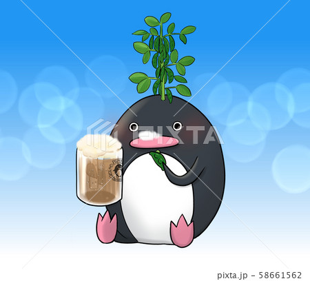 ビールと枝豆を美味しくいただくペンギンさんのイラスト素材
