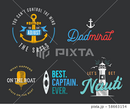 Nautical vintage prints designs set for t-shirt. Marine logos and badges. Retro typography with 58663154
