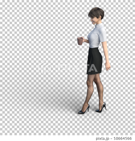 コーヒーカップを持って歩く女性 perming3DCGイラスト素材 コーヒーカップを持って歩く女性 perming3DCGイラスト素材 58664566