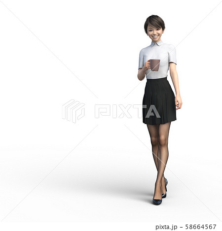 コーヒーカップを持って歩く女性 perming3DCGイラスト素材 コーヒーカップを持って歩く女性 perming3DCGイラスト素材 58664567