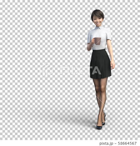 コーヒーカップを持って歩く女性 perming3DCGイラスト素材 コーヒーカップを持って歩く女性 perming3DCGイラスト素材 58664567