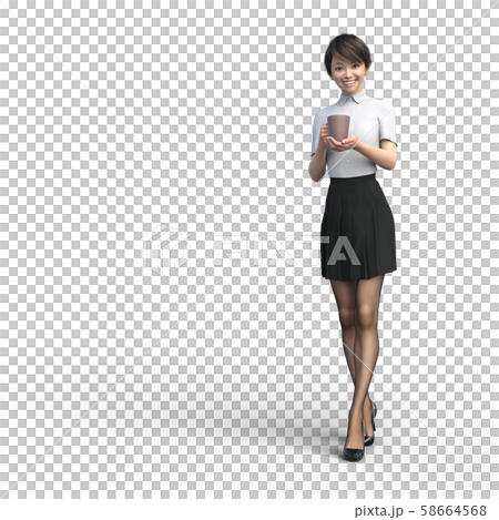 コーヒーカップを持って歩く女性perming3DCGイラスト素材 コーヒーカップを持って歩く女性perming3DCGイラスト素材 58664568