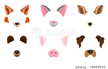 Selfie Animal Faces Effects Vector Illustrated Set. Assets For Entertainment 58664616