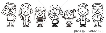 三世代家族 アウトライン イラストのイラスト素材