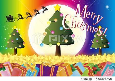イラスト背景素材,メリークリスマスパーティー,プレゼント,飾り,無料,虹色,レインボーカラー,贈り物 58664750