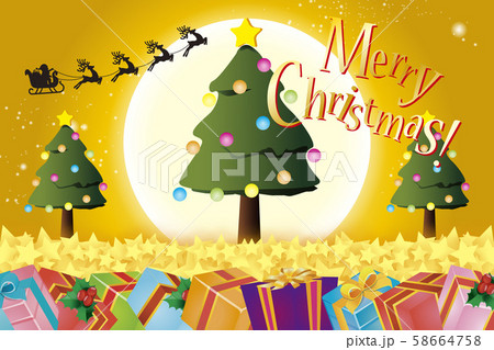 ベクターイラスト素材 メリークリスマス もみの木 楽しいパーティー プレゼント 飾り 無料 ゴールドのイラスト素材