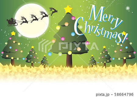イラスト背景壁紙 グリーティングカード メリークリスマス ツリー もみの木 パーティー素材 無料 緑のイラスト素材