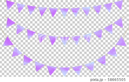 フラッグガーランド フラッグ 三角 ガーランド 水彩 ラベンダー パープル 紫のイラスト素材