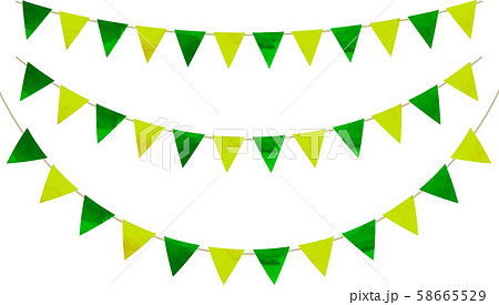 フラッグ 三角 ガーランド 水彩 黄緑 グリーンのイラスト素材