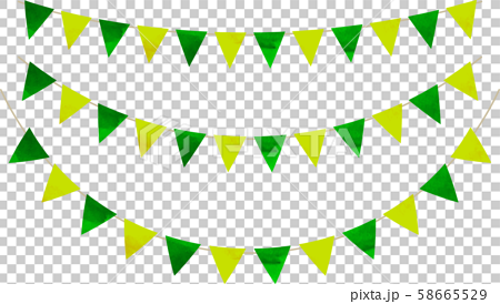 フラッグ 三角 ガーランド 水彩 黄緑 グリーンのイラスト素材