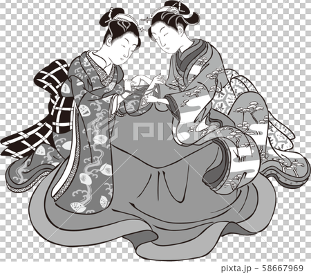 Ukiyoe Female 51 Black and White Ukiyoe Female 51 Black and White 58667969