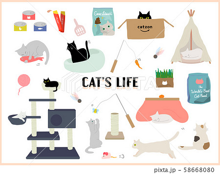 猫グッズセットのイラスト素材