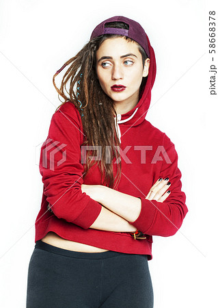 real caucasian woman with dreadlocks hairstyle funny cheerful faces on white, lifestyle people real caucasian woman with dreadlocks hairstyle funny cheerful faces on white, lifestyle people 58668378