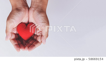 heart on hand for philanthropy / woman holding red 58669154