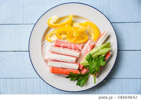 Crab sticks with sweet bell peppers and fresh 58669642