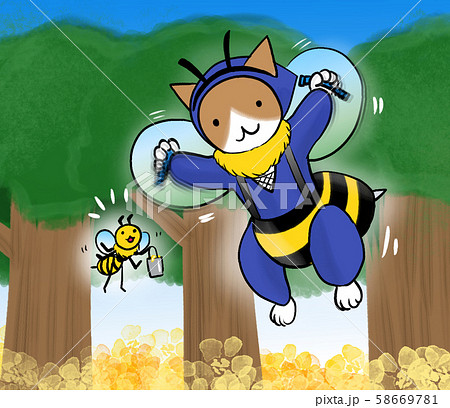 蜂のコスプレでミツバチさんと仲良しのイラスト素材